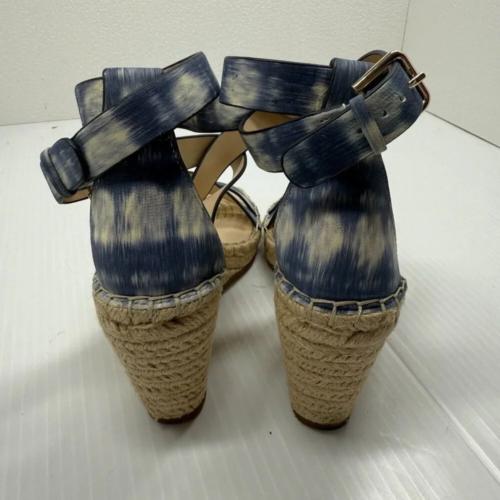 Vince Camuto Espadrille Wedge Sandals Blue Watercolor Leather Ankle Strap 6
